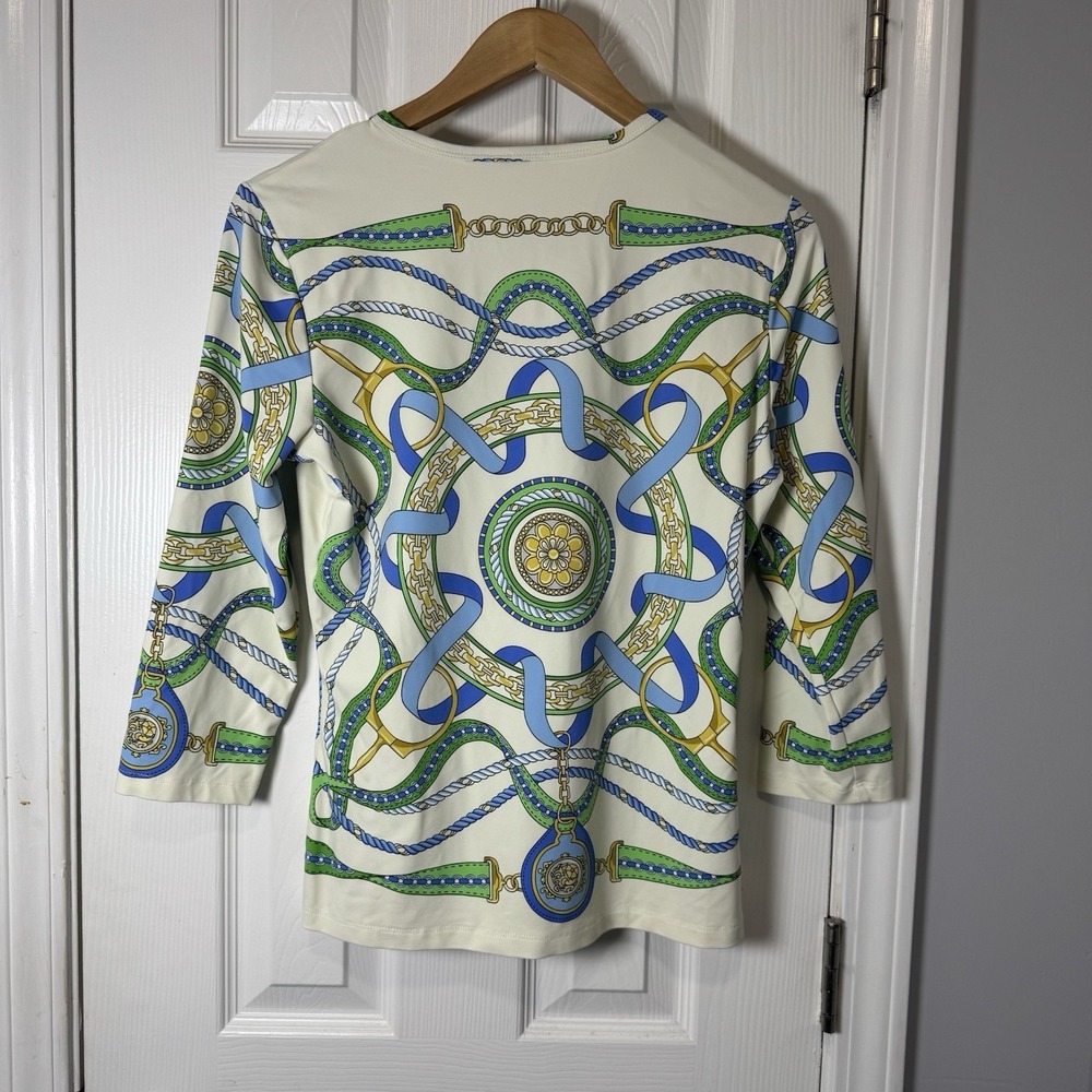J.Mclaughlin Catalina Cloth Shirt Top Size L Ropes Chains Medallions - Picture 4 of 4